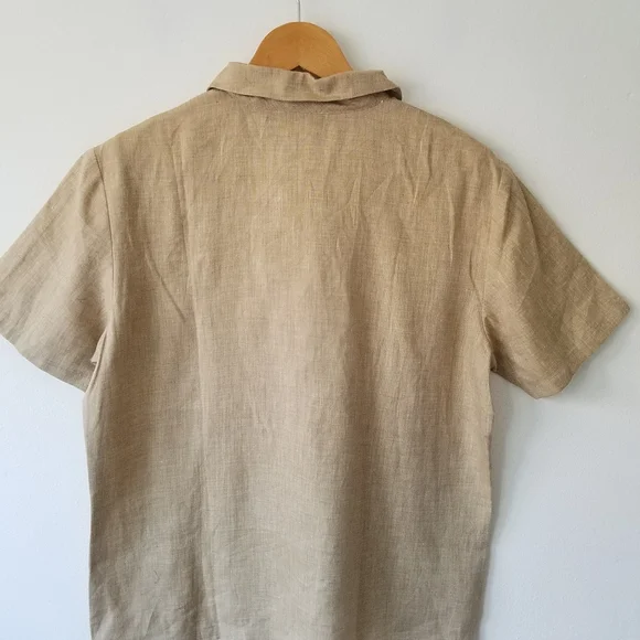 Vintage Real Clothes Saks Fith Avenue  100% Linen Beige Button Front Shirt  M - Picture 7 of 11